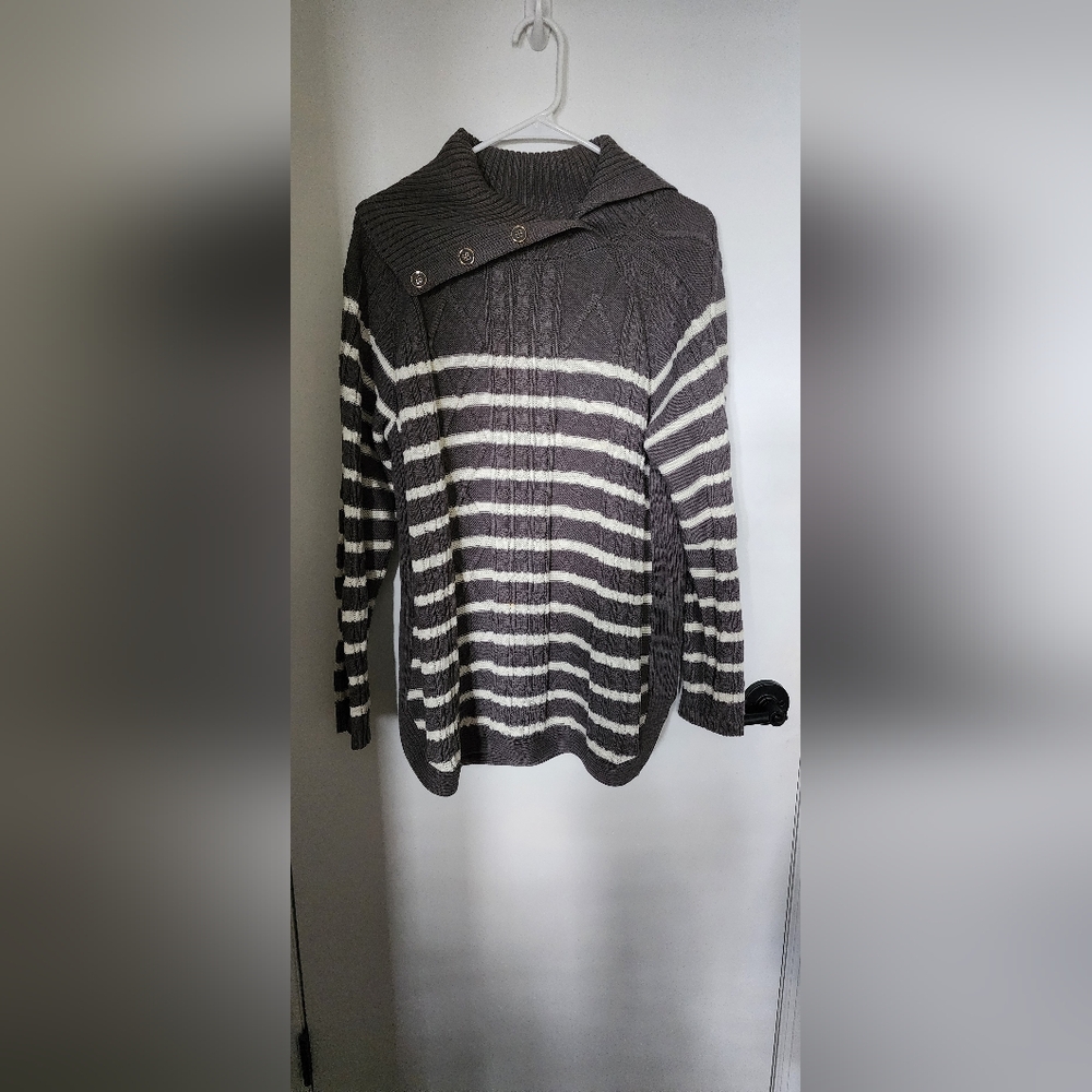 Croft & Barrow Brown Striped Cowl Neck Sweater